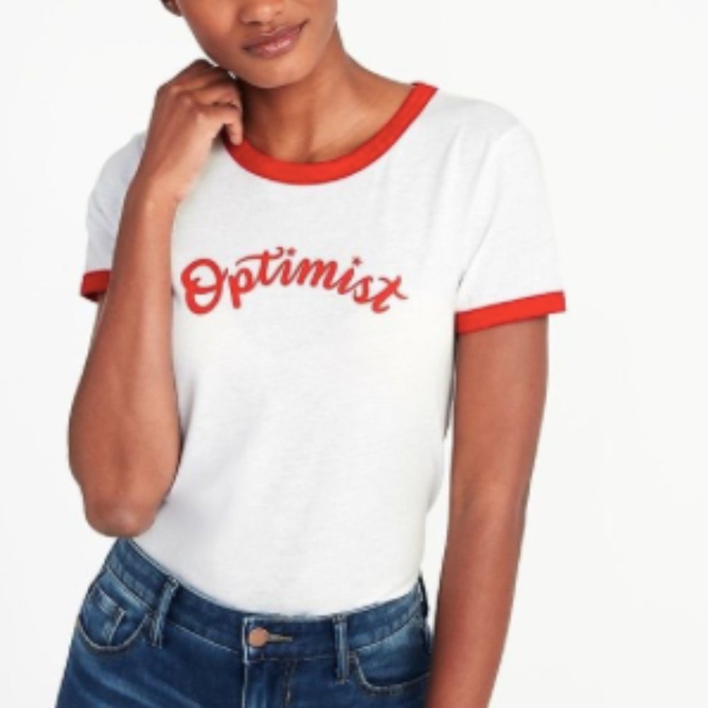 Old Navy Optimist White Graphic Ringer Tee